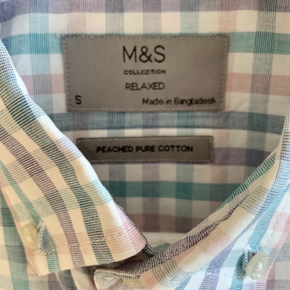 M&S Collection Relaxed Fit 100% Pure Cotton Small Checked Short Sleeve Shirt - Picture 8 of 8